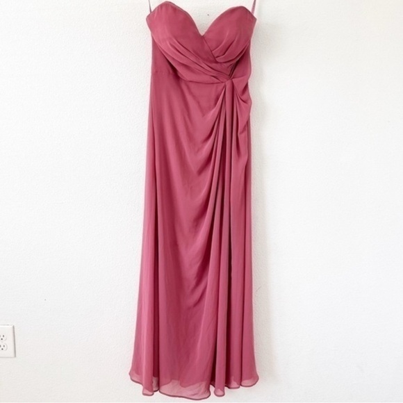 Mori Lee Pink Chiffon Strapless Sweetheart Gown Bridesmaid Formal Dress - Picture 2 of 9